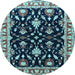 Round Machine Washable Oriental Light Blue Traditional Rug, wshurb710lblu