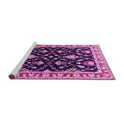 Sideview of Machine Washable Oriental Pink Traditional Rug, wshurb710pnk