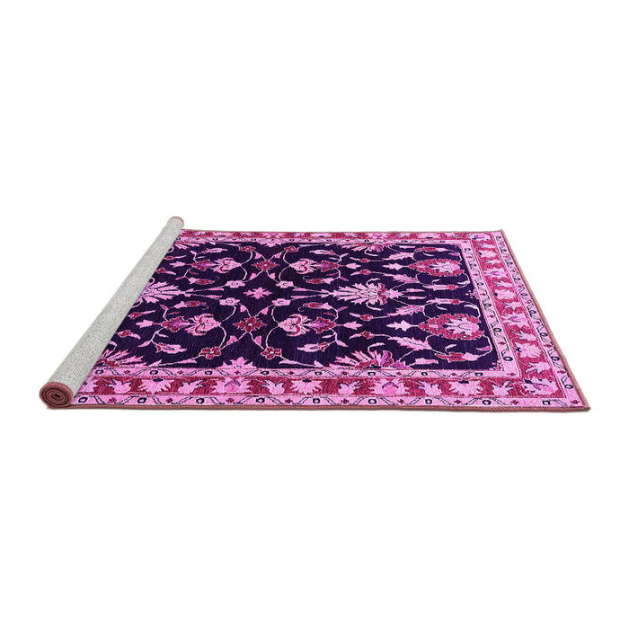 Sideview of Machine Washable Oriental Pink Traditional Rug, wshurb710pnk