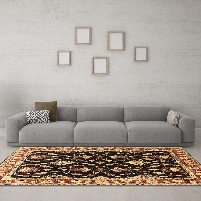 Machine Washable Oriental Brown Traditional Rug in a Living Room,, wshurb710brn
