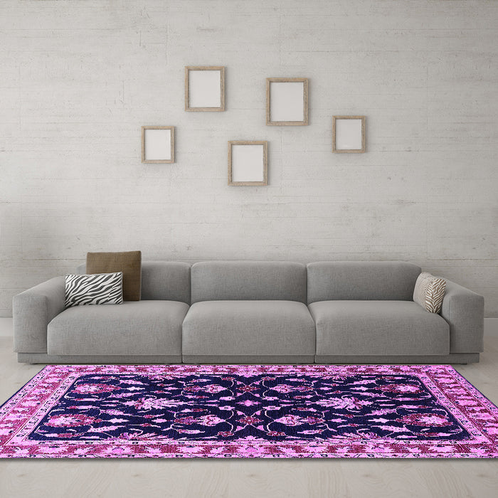 Machine Washable Oriental Purple Traditional Area Rugs in a Living Room, wshurb710pur
