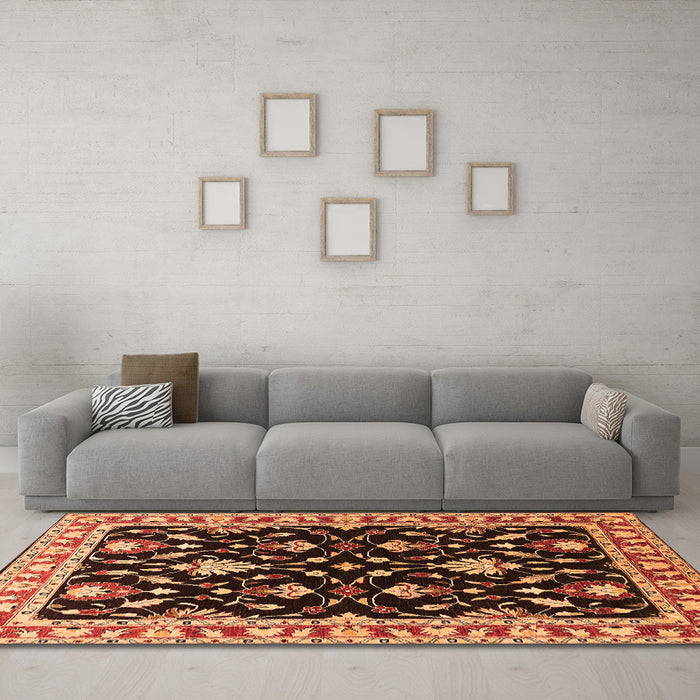 Machine Washable Oriental Orange Traditional Area Rugs in a Living Room, wshurb710org