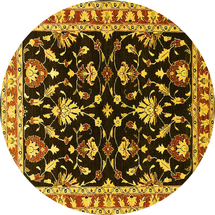 Round Oriental Yellow Traditional Rug, urb710yw