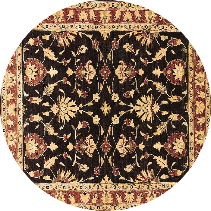 Round Machine Washable Oriental Brown Traditional Rug, wshurb710brn