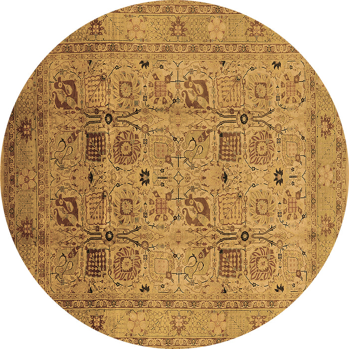 Round Machine Washable Oriental Brown Industrial Rug, wshurb711brn