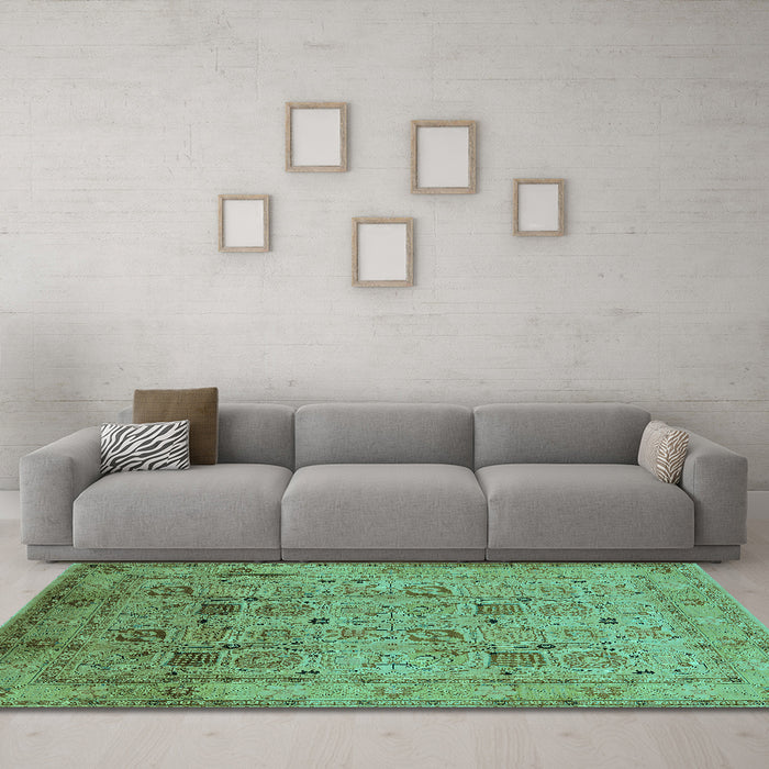 Machine Washable Oriental Turquoise Industrial Area Rugs in a Living Room,, wshurb711turq