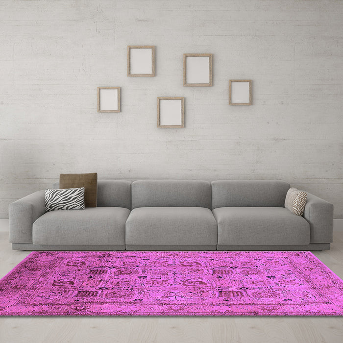 Machine Washable Oriental Purple Industrial Area Rugs in a Living Room, wshurb711pur