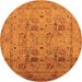 Round Machine Washable Oriental Orange Industrial Area Rugs, wshurb711org