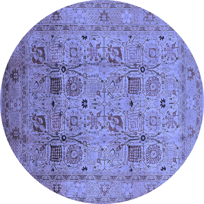 Round Machine Washable Oriental Blue Industrial Rug, wshurb711blu