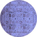 Round Machine Washable Oriental Blue Industrial Rug, wshurb711blu