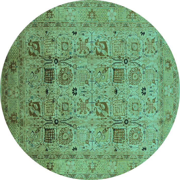 Round Machine Washable Oriental Turquoise Industrial Area Rugs, wshurb711turq