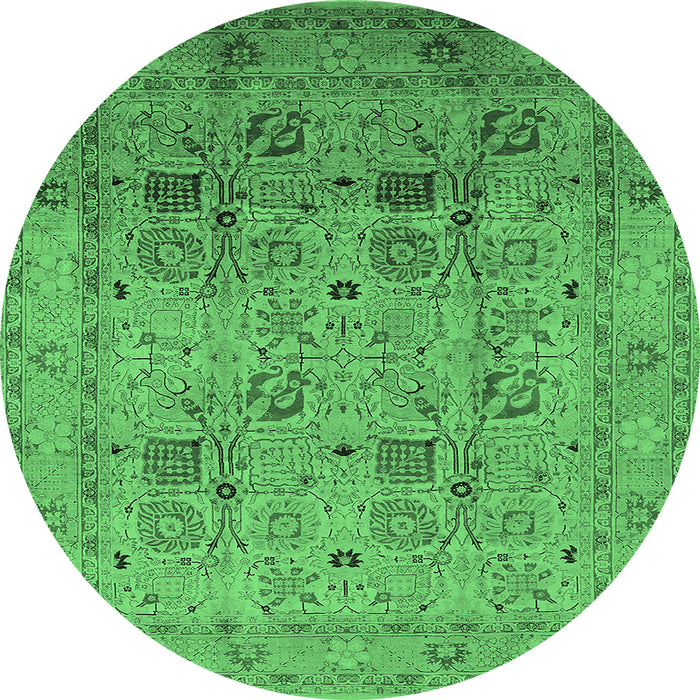 Round Oriental Emerald Green Industrial Rug, urb711emgrn