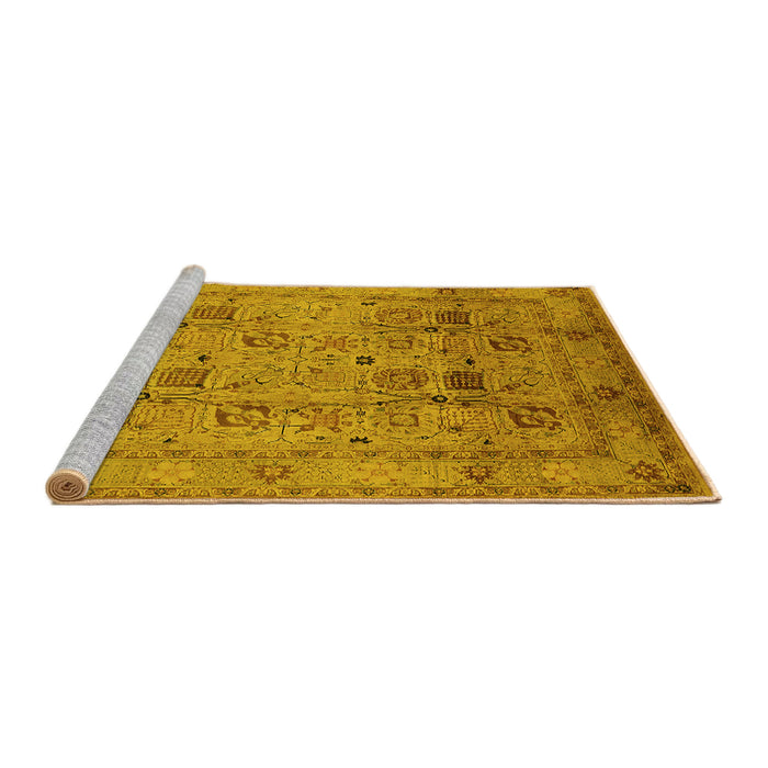 Sideview of Machine Washable Oriental Yellow Industrial Rug, wshurb711yw