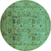 Round Oriental Turquoise Industrial Rug, urb711turq