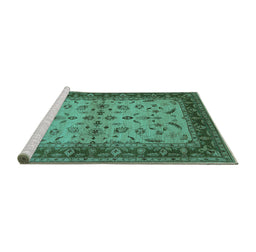 Sideview of Machine Washable Oriental Turquoise Traditional Area Rugs, wshurb712turq