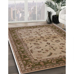 Mid-Century Modern Camel Brown Oriental Rug in Family Room, urb712