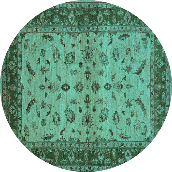 Round Oriental Turquoise Traditional Rug, urb712turq