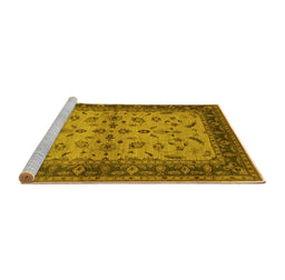 Sideview of Machine Washable Oriental Yellow Traditional Rug, wshurb712yw
