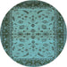 Round Machine Washable Oriental Light Blue Traditional Rug, wshurb712lblu