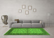 Machine Washable Oriental Green Traditional Area Rugs in a Living Room,, wshurb712grn