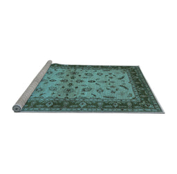 Sideview of Machine Washable Oriental Light Blue Traditional Rug, wshurb712lblu