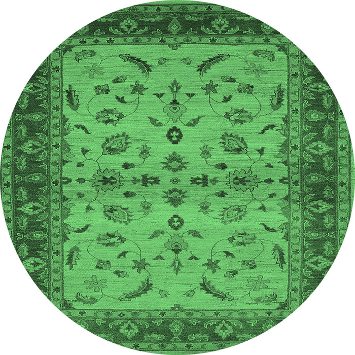 Round Machine Washable Oriental Emerald Green Traditional Area Rugs, wshurb712emgrn