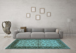 Machine Washable Oriental Light Blue Traditional Rug in a Living Room, wshurb712lblu