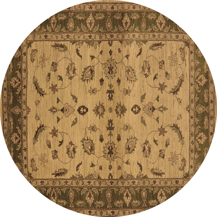 Round Machine Washable Oriental Brown Traditional Rug, wshurb712brn