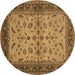 Round Machine Washable Oriental Brown Traditional Rug, wshurb712brn