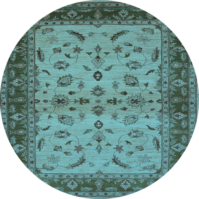 Round Oriental Light Blue Traditional Rug, urb712lblu