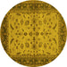 Round Machine Washable Oriental Yellow Traditional Rug, wshurb712yw