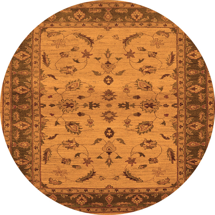 Round Oriental Orange Traditional Rug, urb712org