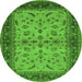 Round Machine Washable Oriental Green Traditional Area Rugs, wshurb712grn