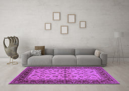Machine Washable Oriental Purple Traditional Area Rugs in a Living Room, wshurb712pur
