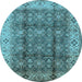 Round Machine Washable Oriental Light Blue Traditional Rug, wshurb713lblu