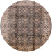 Round Mid-Century Modern Reddish Brown Oriental Rug, urb713