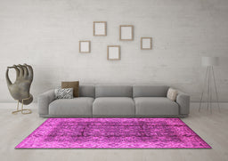 Machine Washable Oriental Pink Traditional Rug in a Living Room, wshurb713pnk