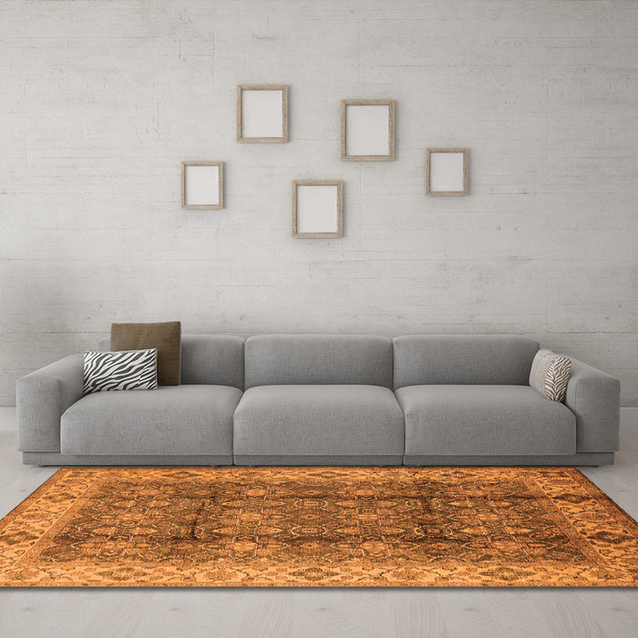 Machine Washable Oriental Orange Traditional Area Rugs in a Living Room, wshurb713org