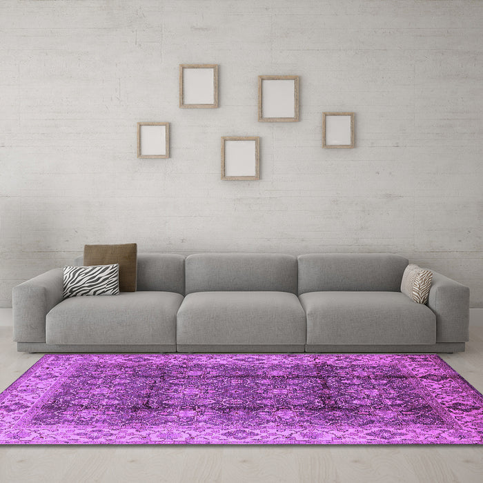 Machine Washable Oriental Purple Traditional Area Rugs in a Living Room, wshurb713pur