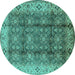 Round Oriental Turquoise Traditional Rug, urb713turq