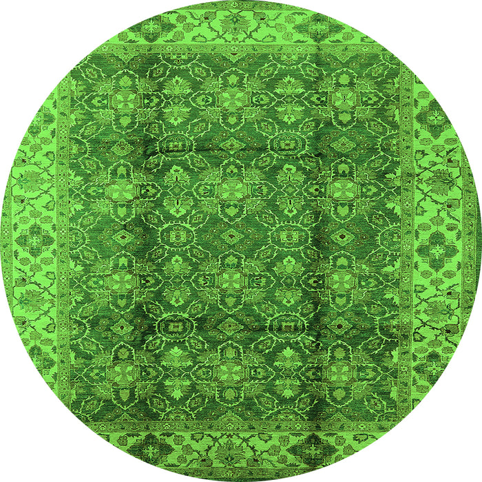 Round Machine Washable Oriental Green Traditional Area Rugs, wshurb713grn