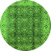 Round Machine Washable Oriental Green Traditional Area Rugs, wshurb713grn