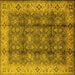 Square Machine Washable Oriental Yellow Traditional Rug, wshurb713yw