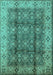 Machine Washable Oriental Turquoise Traditional Area Rugs, wshurb713turq