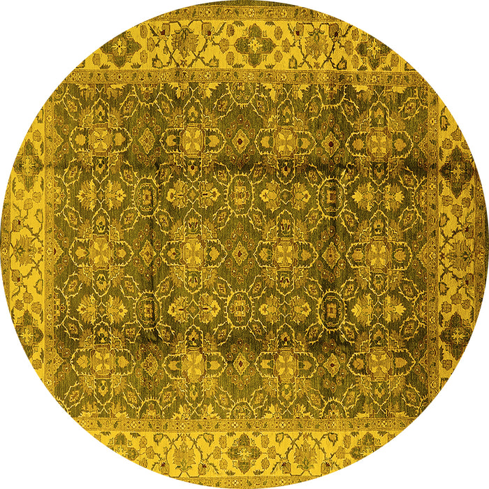 Round Oriental Yellow Traditional Rug, urb713yw