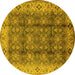 Round Machine Washable Oriental Yellow Traditional Rug, wshurb713yw