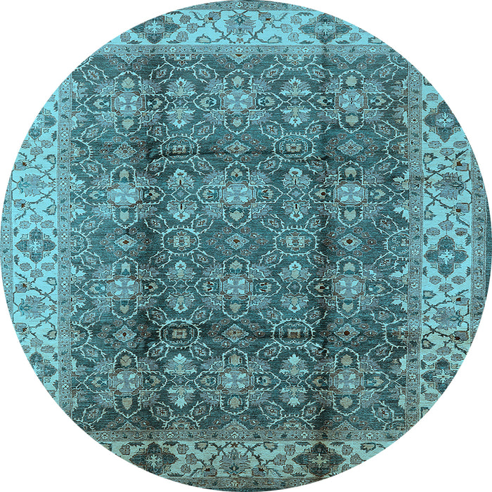 Round Oriental Light Blue Traditional Rug, urb713lblu