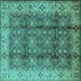 Square Machine Washable Oriental Turquoise Traditional Area Rugs, wshurb713turq