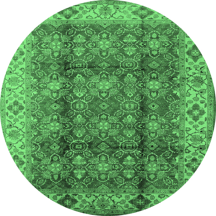 Round Machine Washable Oriental Emerald Green Traditional Area Rugs, wshurb713emgrn