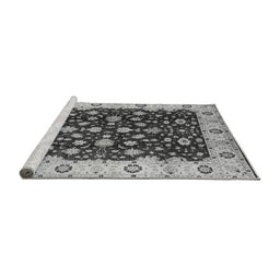 Sideview of Machine Washable Oriental Gray Industrial Rug, wshurb714gry